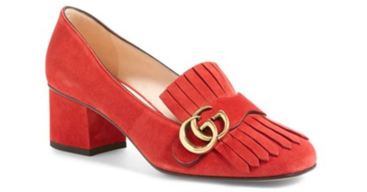 Gucci Marmont Leather Pumps in Red (RED SUEDE) | Lyst