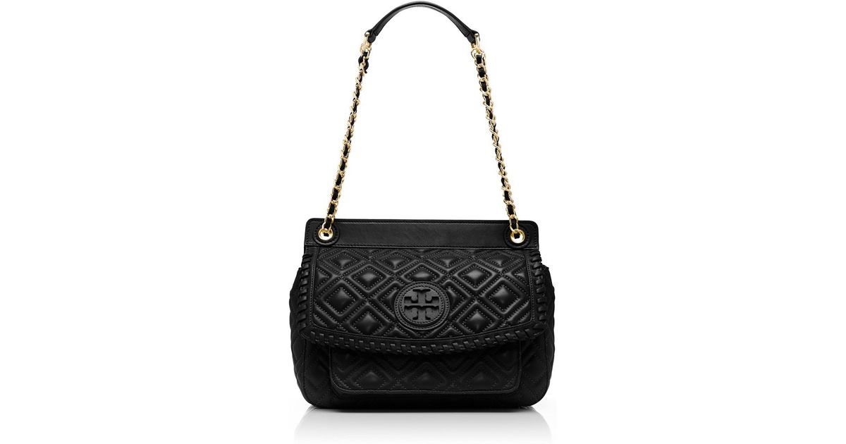 Lyst Tory Burch Marion Quilted Small Shoulder Bag In Black