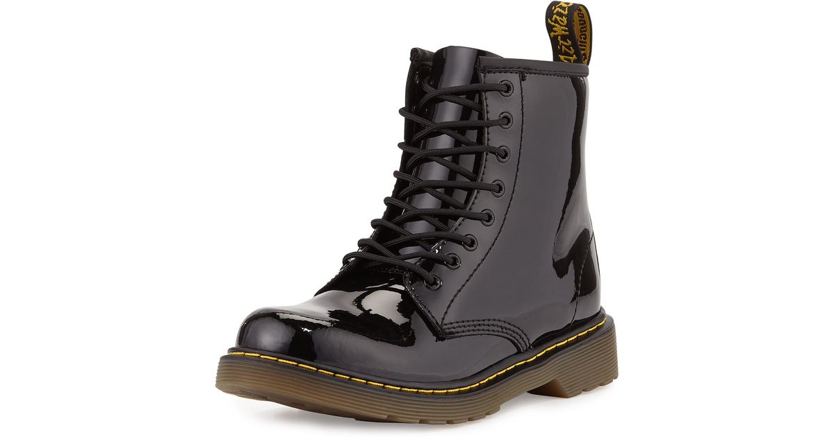 Dr. martens Delaney PatentLeather Military Boots in Black Lyst
