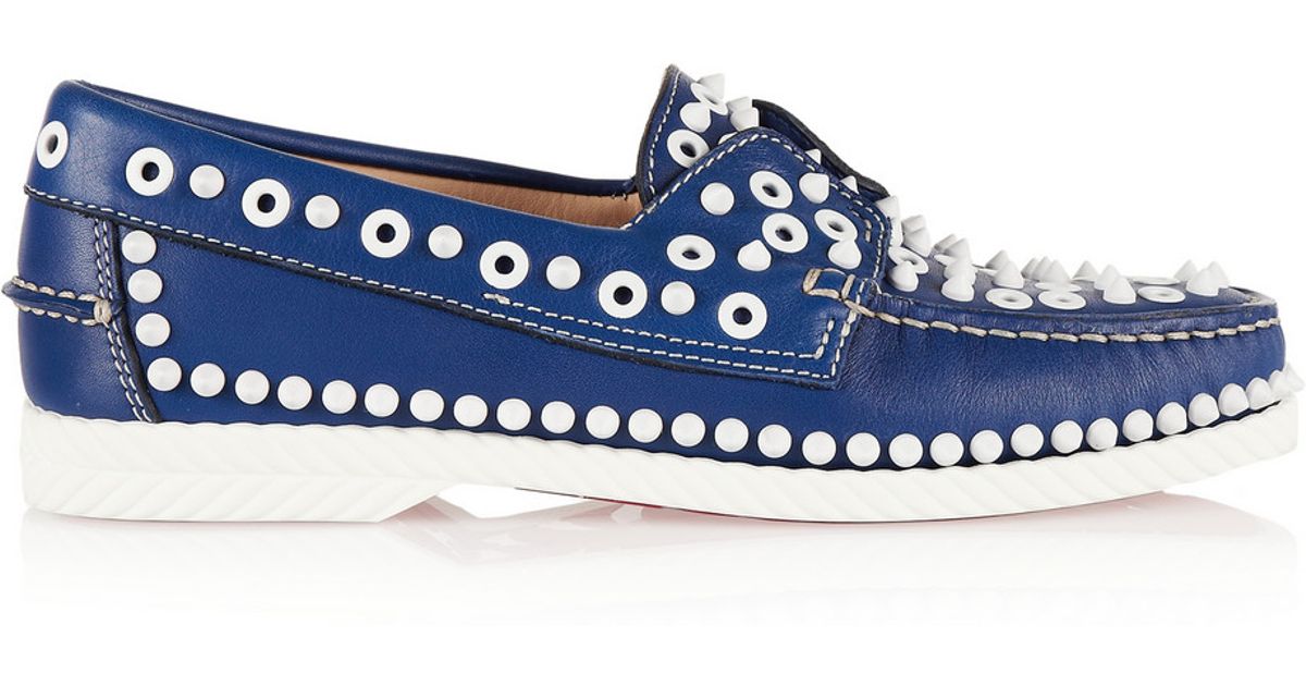 christian laboutain shoes - Christian louboutin Yacht Spikes Leather Loafers in Blue | Lyst