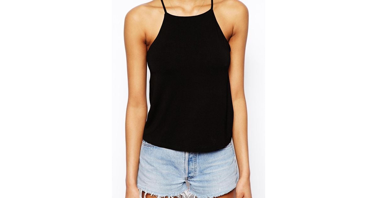 Asos Cami Top With Square Neck in Black Lyst