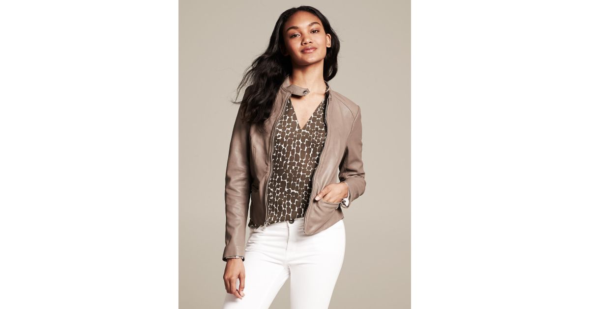 Banana Republic Natural Heritage Taupe Leather Moto Jacket Lyst