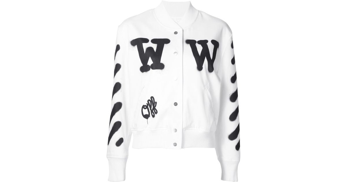 OffWhite c/o Virgil Abloh Spray Paint Letterman Jacket in White Lyst