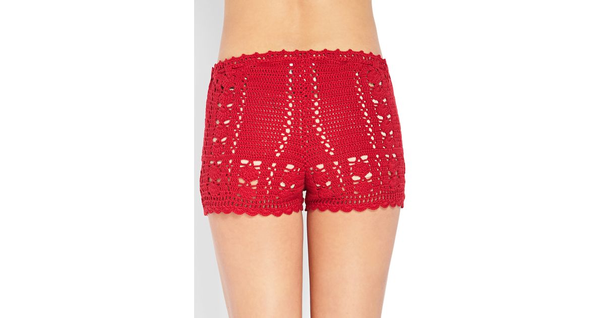 Forever 21 Dream Weaver Crochet Shorts in Red | Lyst