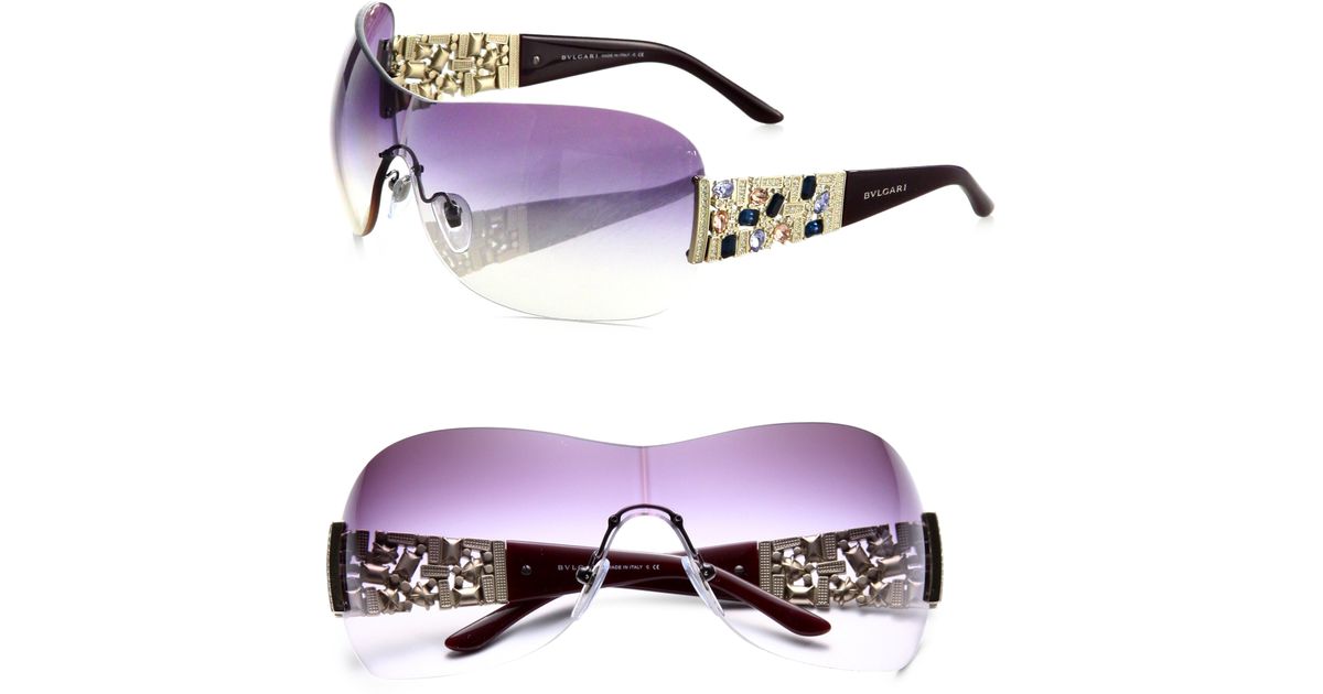 Lyst Bvlgari Rimless Shield Sunglasses In Purple