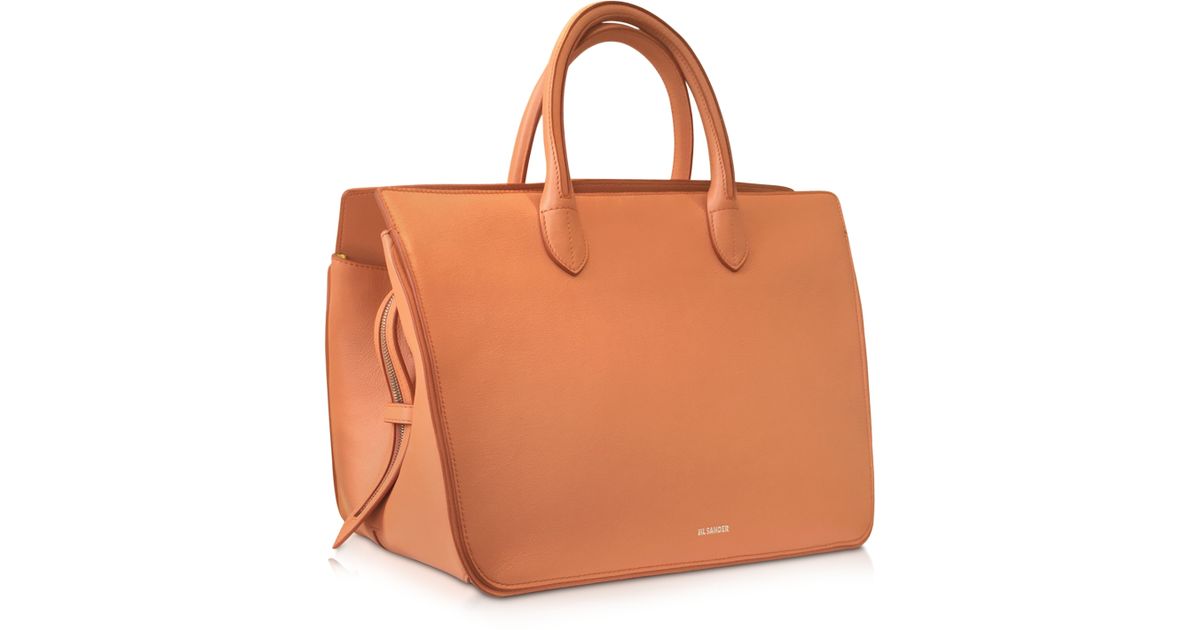 jil sander open orange leather medium satchel bag in orange lyst jil sander open orange leather medium satchel bag in orange lyst
