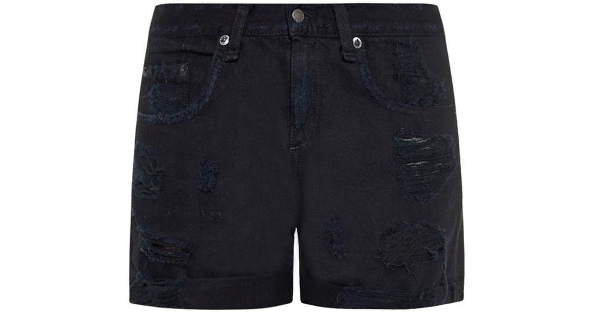 Rag & bone The Boyfriend Distressed Denim Shorts in Black | Lyst
