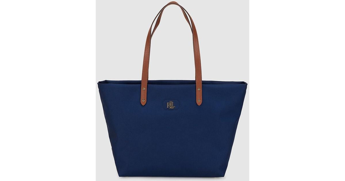 Lauren By Ralph Navy Blue Nylon Tote Bag With Gold Initials Lauren By Ralph Navy Blue Nylon Tote Bag With Gold Initials In Lyst