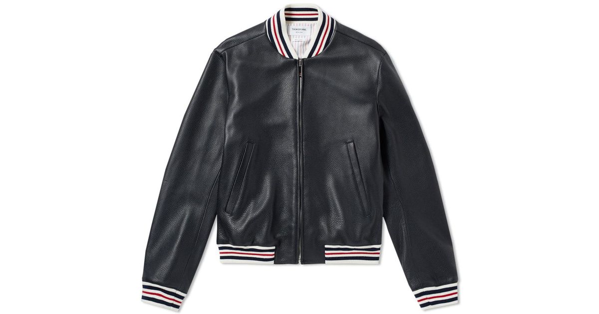 Thom Browne Deerskin Leather Varsity Jacket In Black For Men Lyst