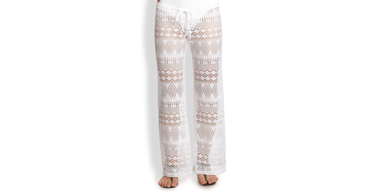 white crochet pants