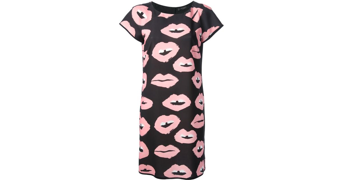 Giles Lip Print Dress in Black (Pink) Lyst