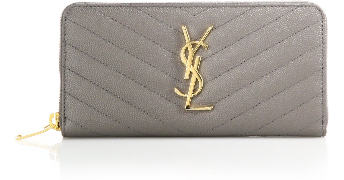 Saint laurent Monogram Zip-around Wallet in Gold (fog) | Lyst