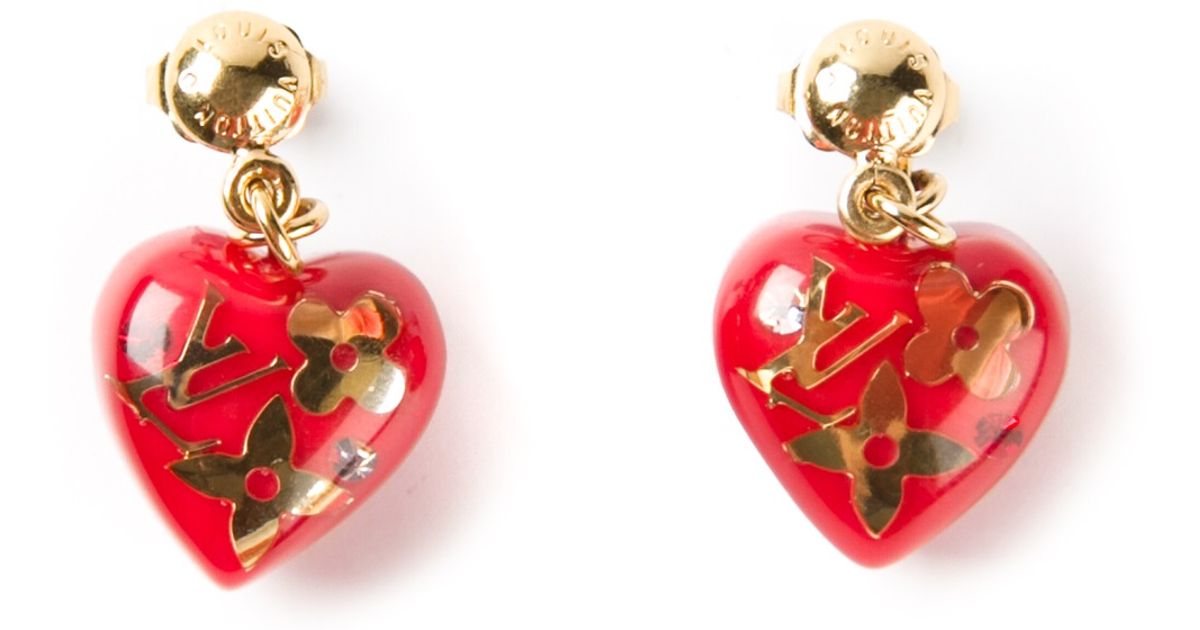 Lyst Louis Vuitton Heart Earrings In Red