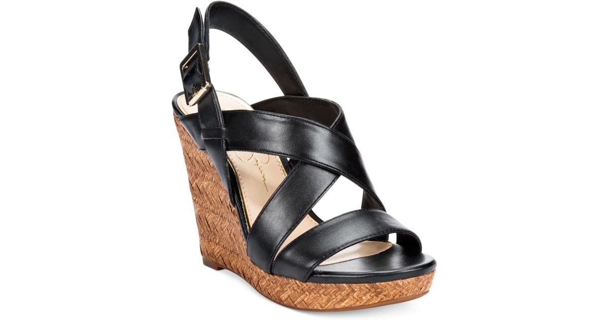 Lyst - Jessica Simpson Jerrimo Platform Wedge Sandals in Black