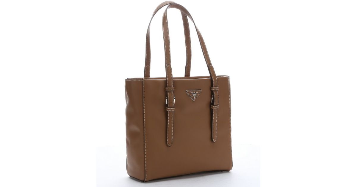 Prada Cinnamon Leather Structured Tote Bag in Brown (cinnamon) | Lyst