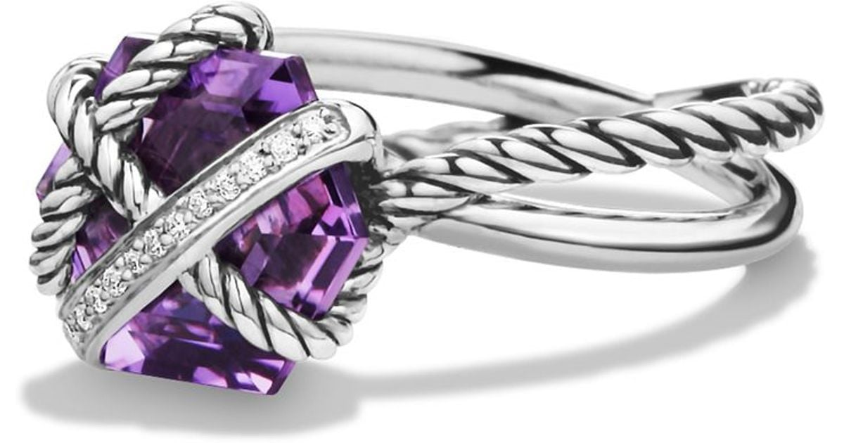 David yurman Petite Cable Wrap Ring With Amethyst And Diamonds in Purple (Purple/Silver) Lyst