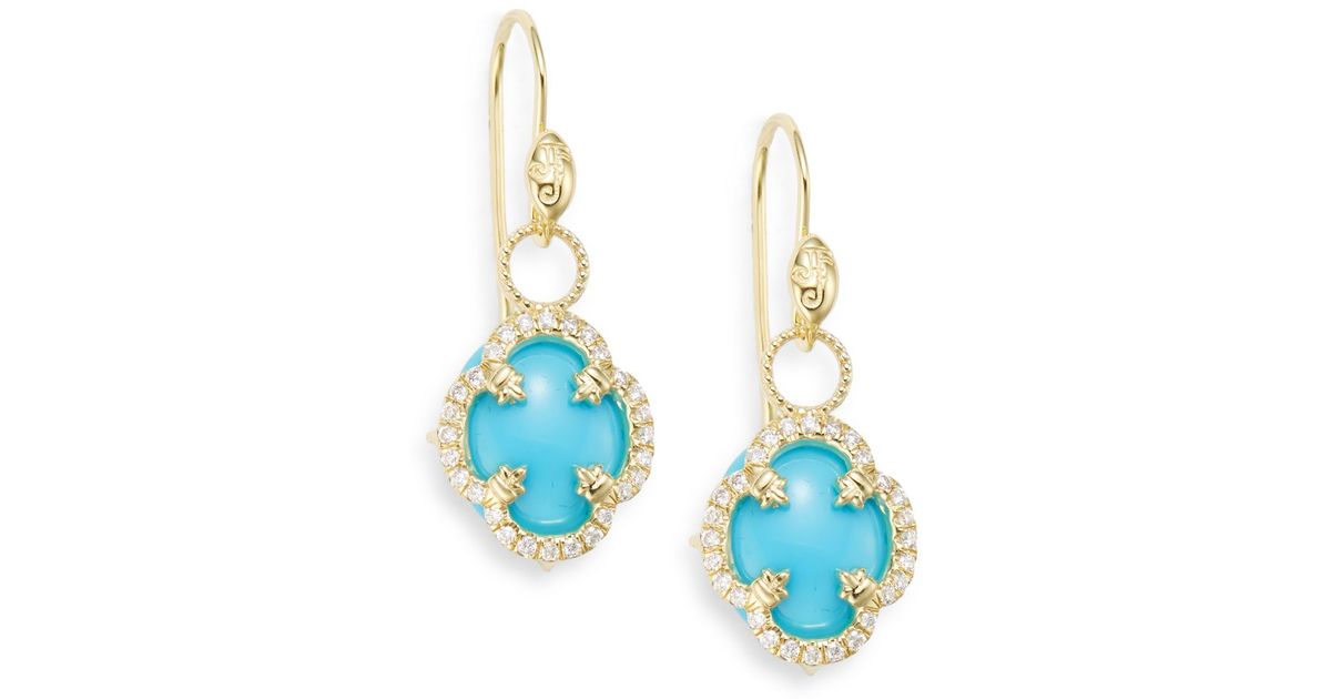 Lyst Jude Frances Turquoise Diamond 18k Yellow Gold Clover Drop Lyst Jude Frances Turquoise Diamond 18k Yellow Gold Clover Drop Earrings In Blue