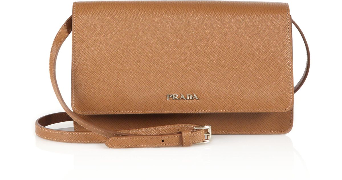 Prada Saffiano Lux Small Crossbody Bag in Brown (caramel) | Lyst