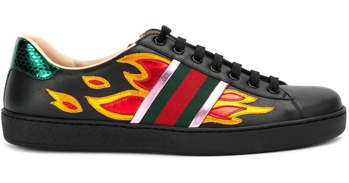 Lyst - Gucci Ace Flame Sneakers in Black for Men