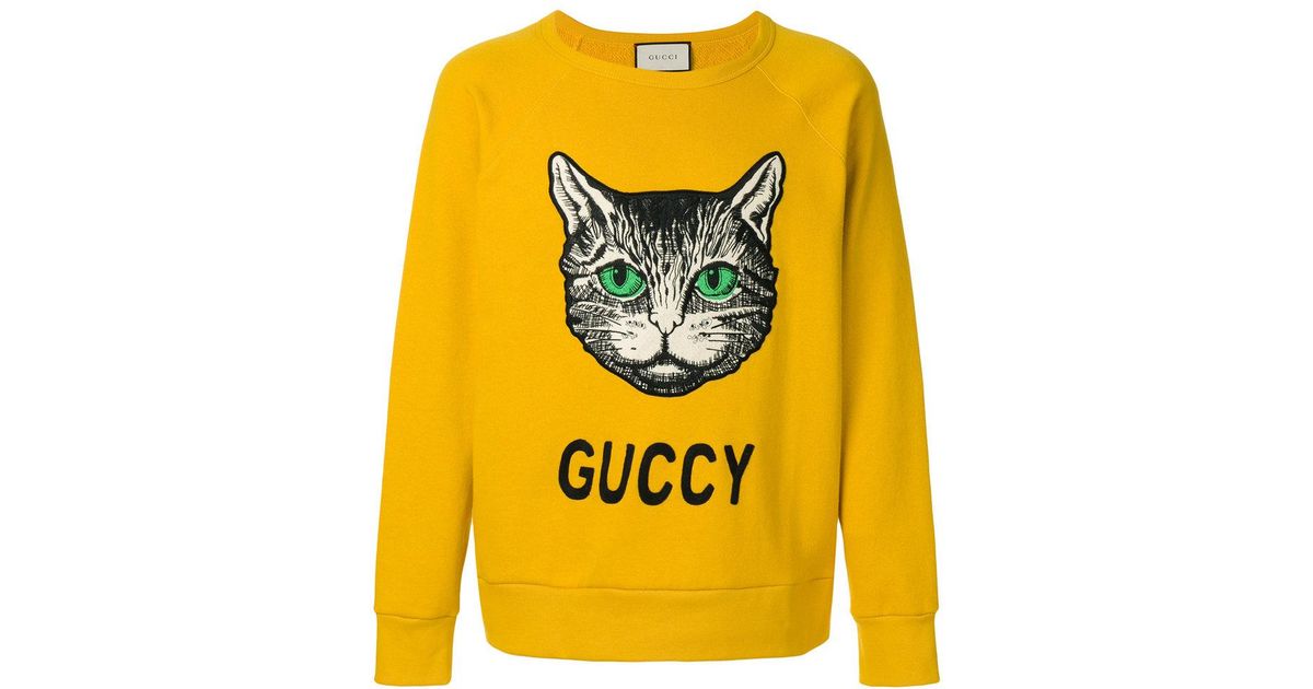 Lyst Gucci Cat Appliquéd Sweatshirt in Yellow for Men