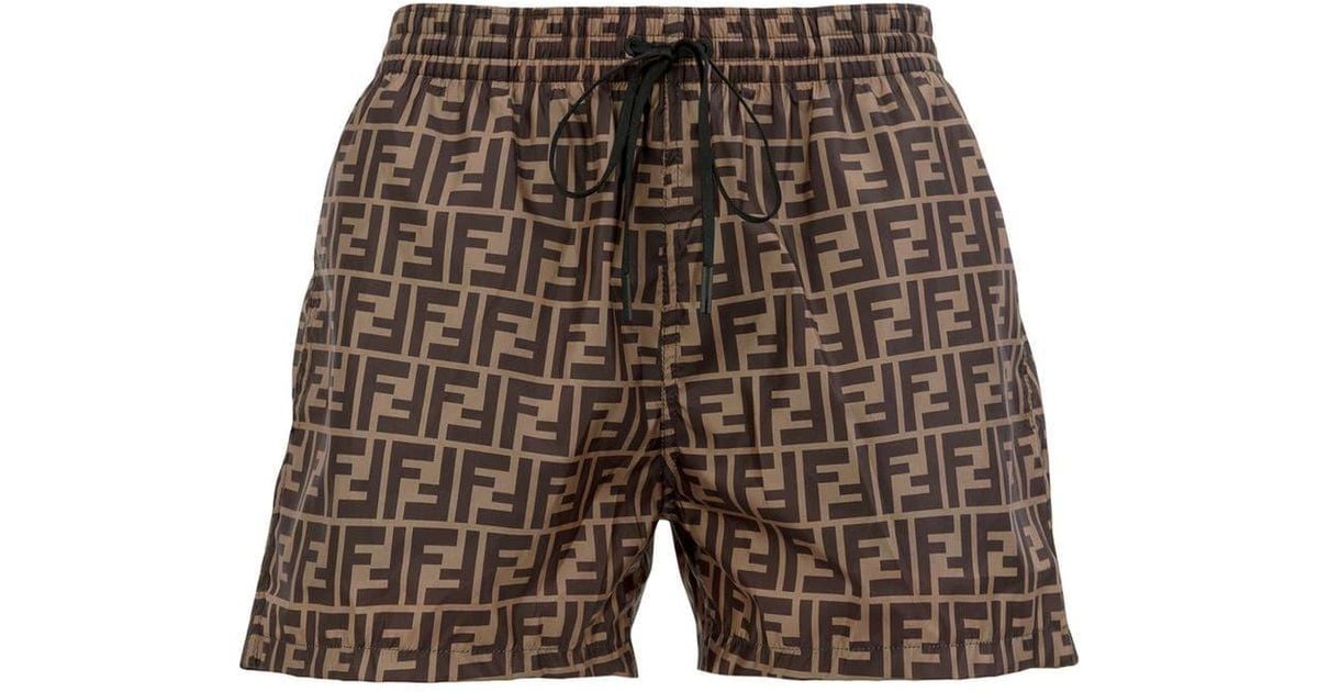 Fendi Ff Logo Swim Shorts in Brown for Men - Lyst
