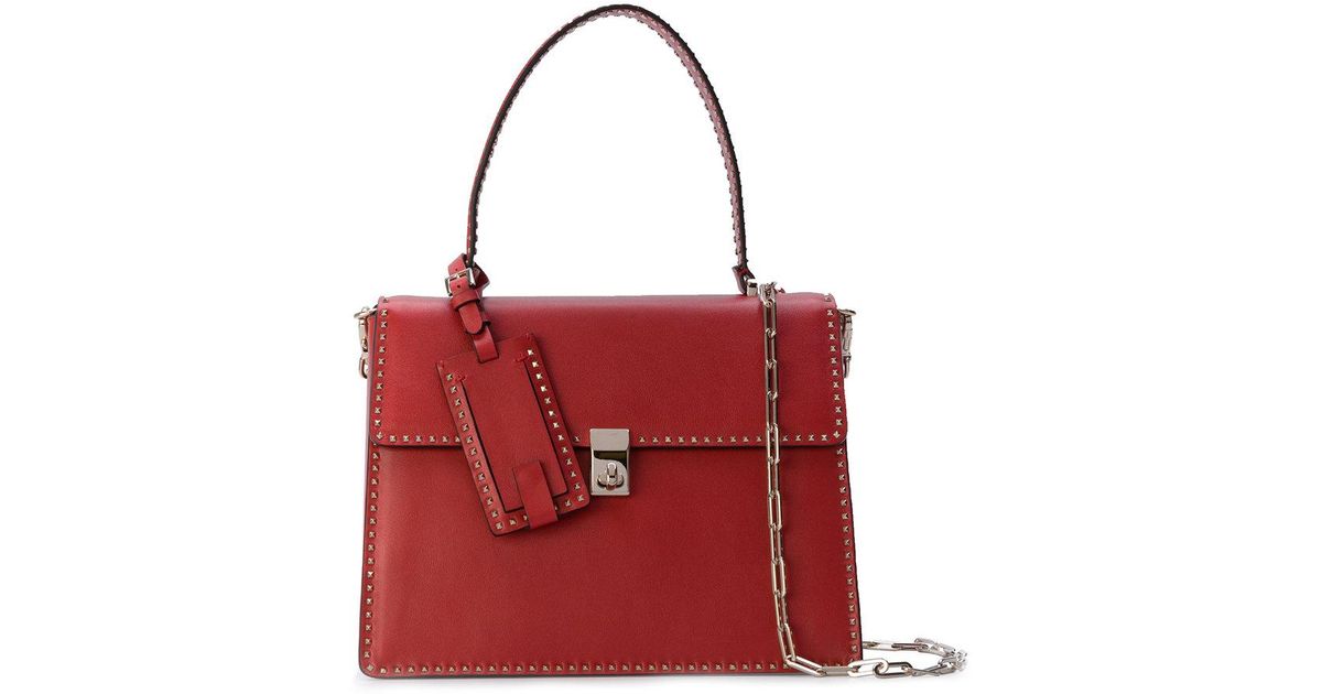 Lyst Valentino Garavani Stud Sching Tote In Red