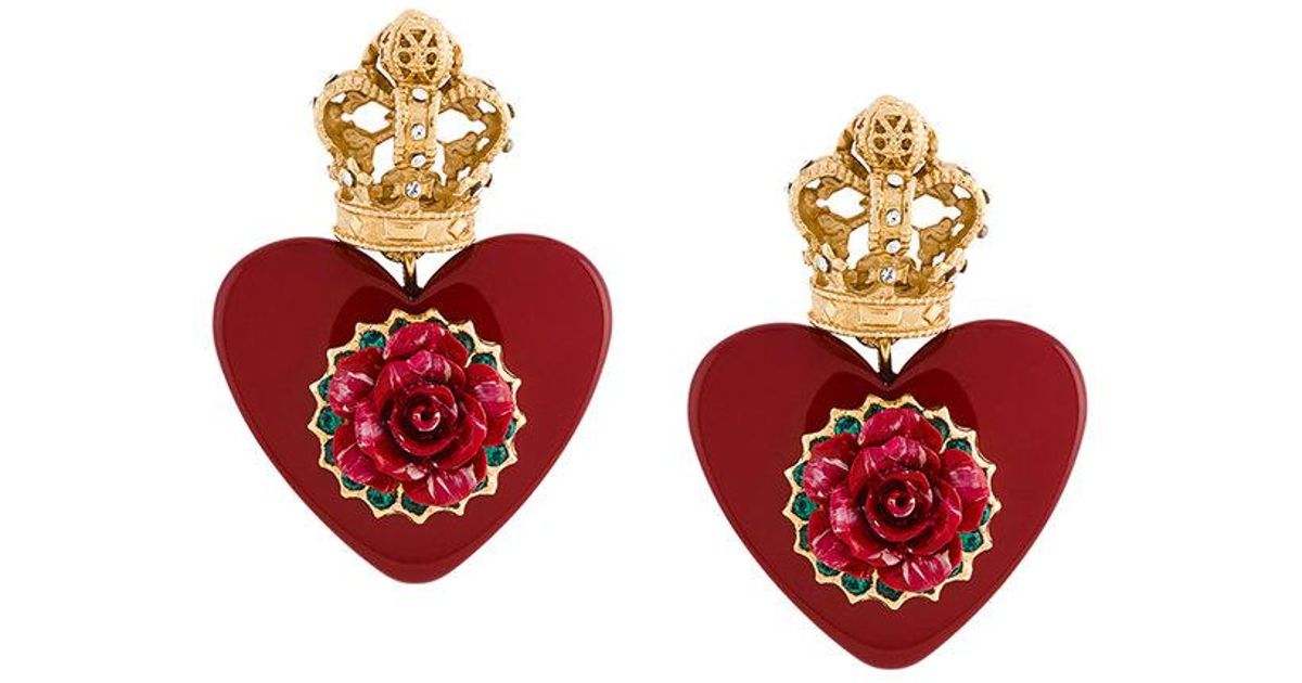 Lyst Dolce Gabbana Heart Resin Earrings In Red