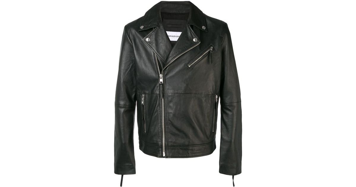 Calvin Klein Denim Biker Jacket in Black for Men - Lyst