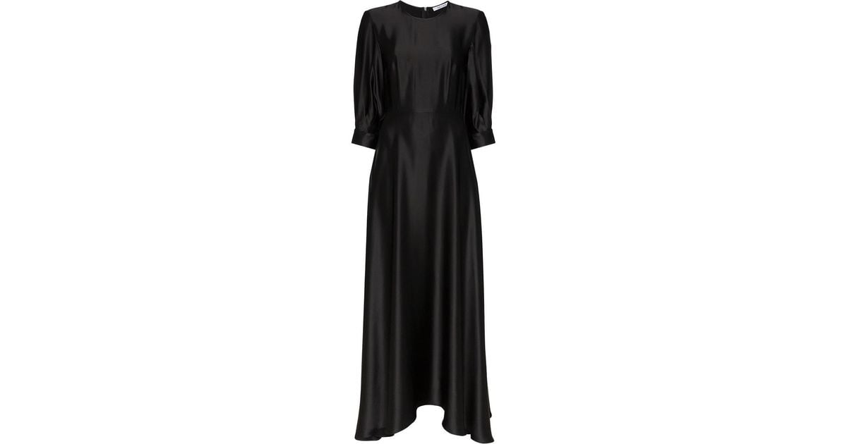 Deitas Ada Puff Sleeve Silk Dress in Black - Lyst