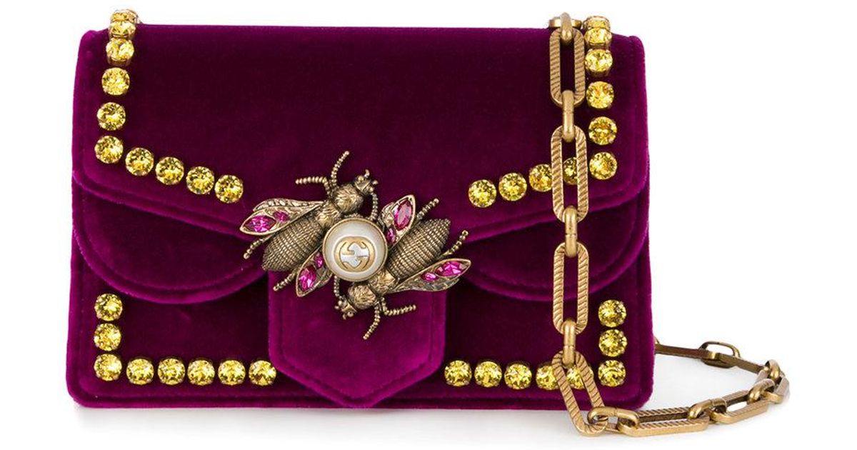 Gucci Bee Velvet Shoulder Bag in Purple - Lyst