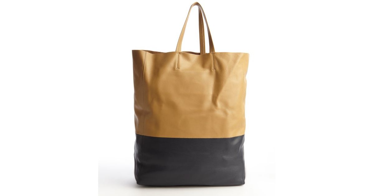 Cline Camel and Blue Lambskin Twotone Tote Bag in Yellow (camel ...  