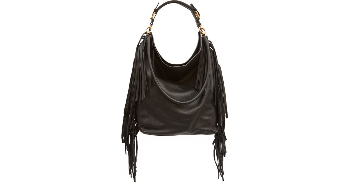 Marni Large Black Fringe Leather Hobo Bag in Black - Lyst