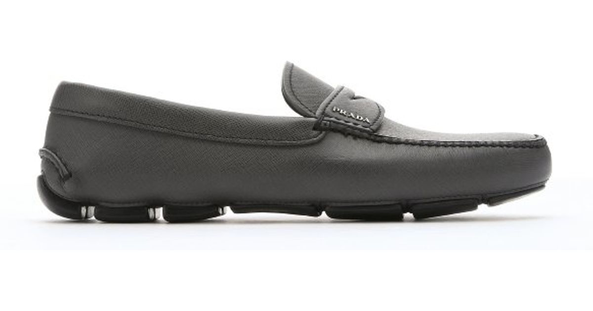 Prada Anthracite Saffiano Leather Driving Loafers in Black for Men ...  