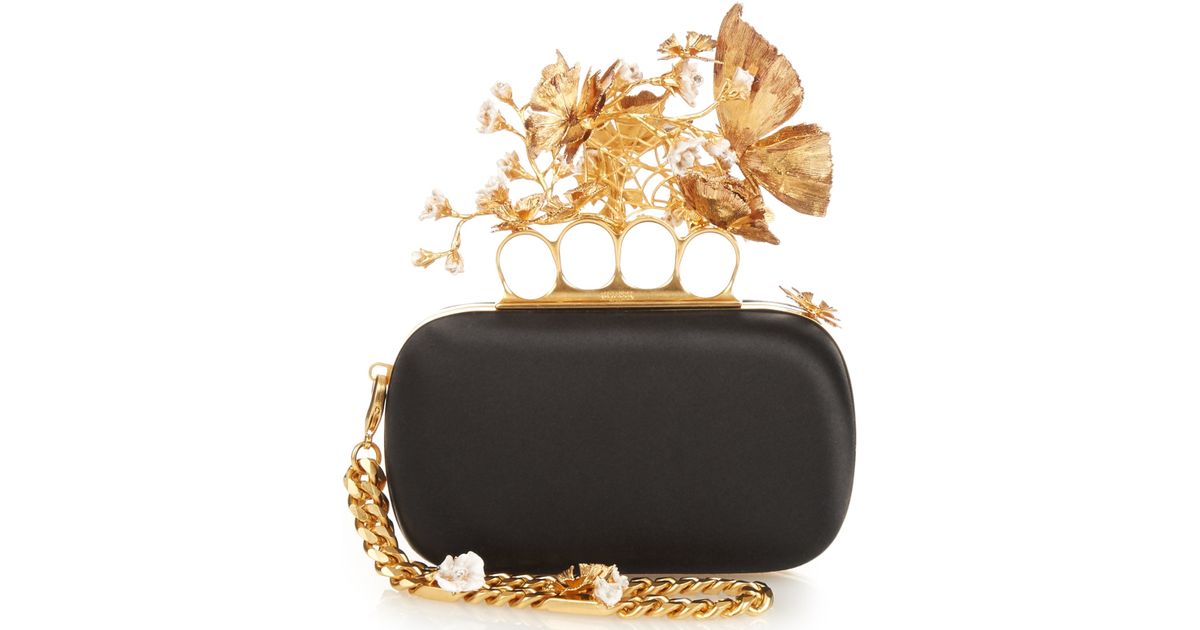 Lyst Alexander Mcqueen Erfly Knuckle Duster Satin Clutch In Black