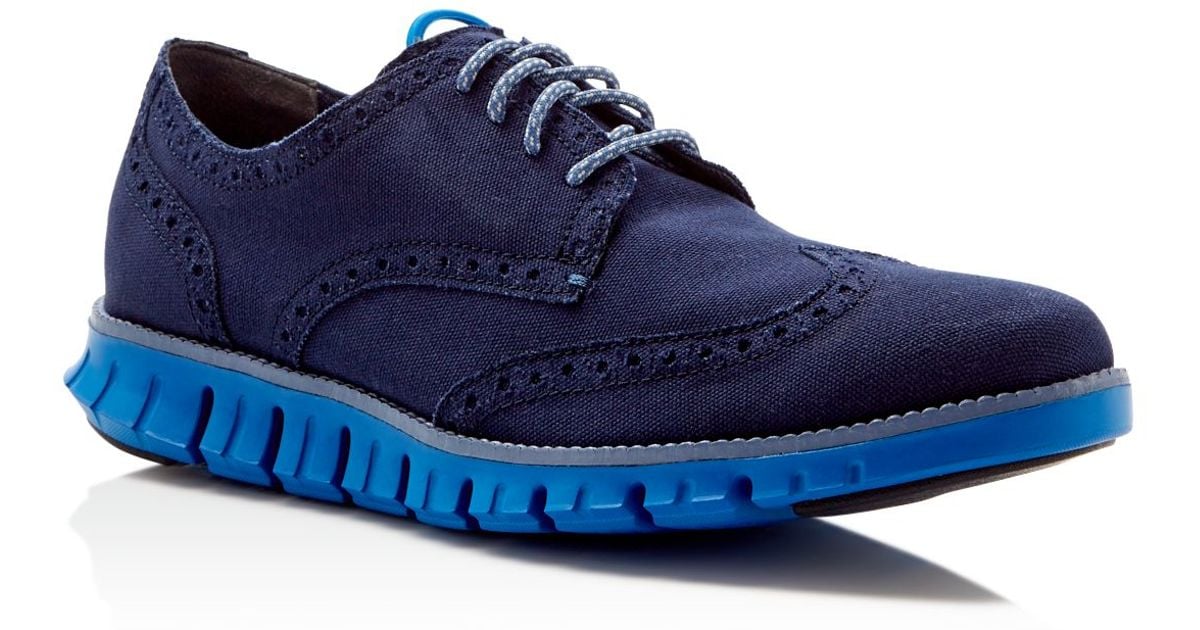 cole haan zerogrand denim blue suede wingtip oxfords