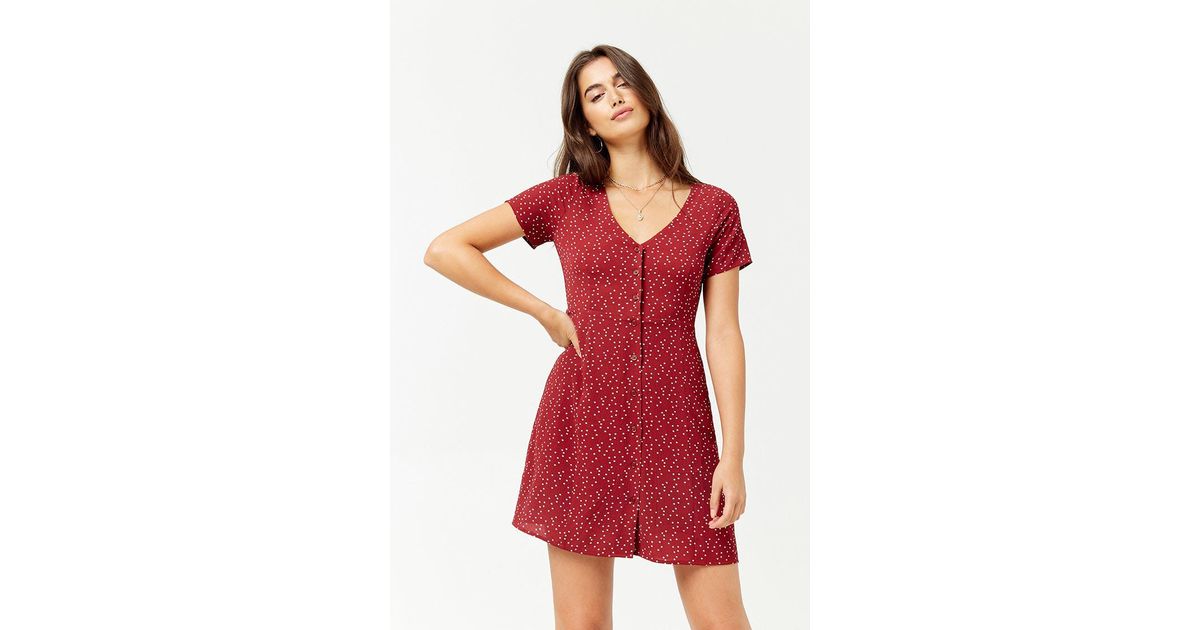 Lyst Forever 21 Polka Dot Crepe Mini Dress In Red