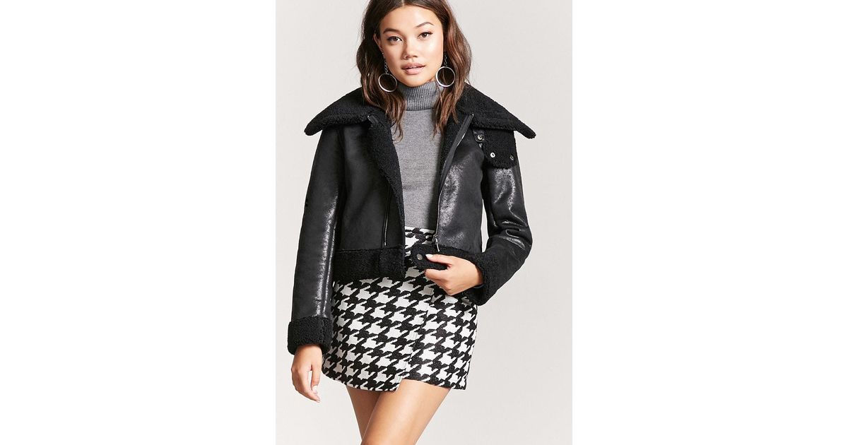 Forever 21 Faux Nubuck Leather Pilot Jacket In Black Lyst