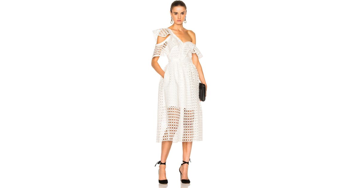 Lyst Self Portrait Lace Frill Midi Dress In White