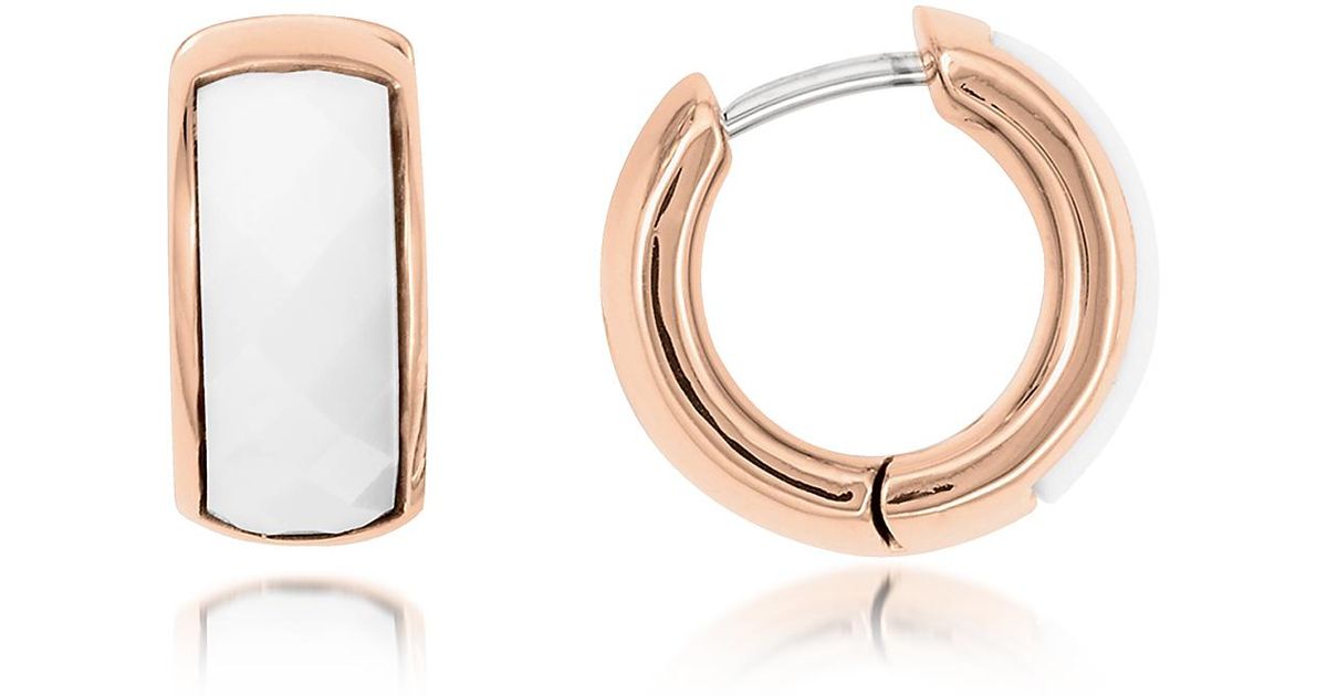 Fossil Multicolor White Huggie Hoops Rose Gold Tone Women S Earring Fossil Multicolor White Huggie Hoops Rose Gold Tone Women S Earring