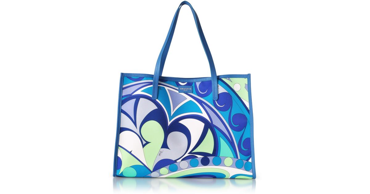 Lyst Emilio Pucci Turquoise Printed Canvas Tote Bag In Blue