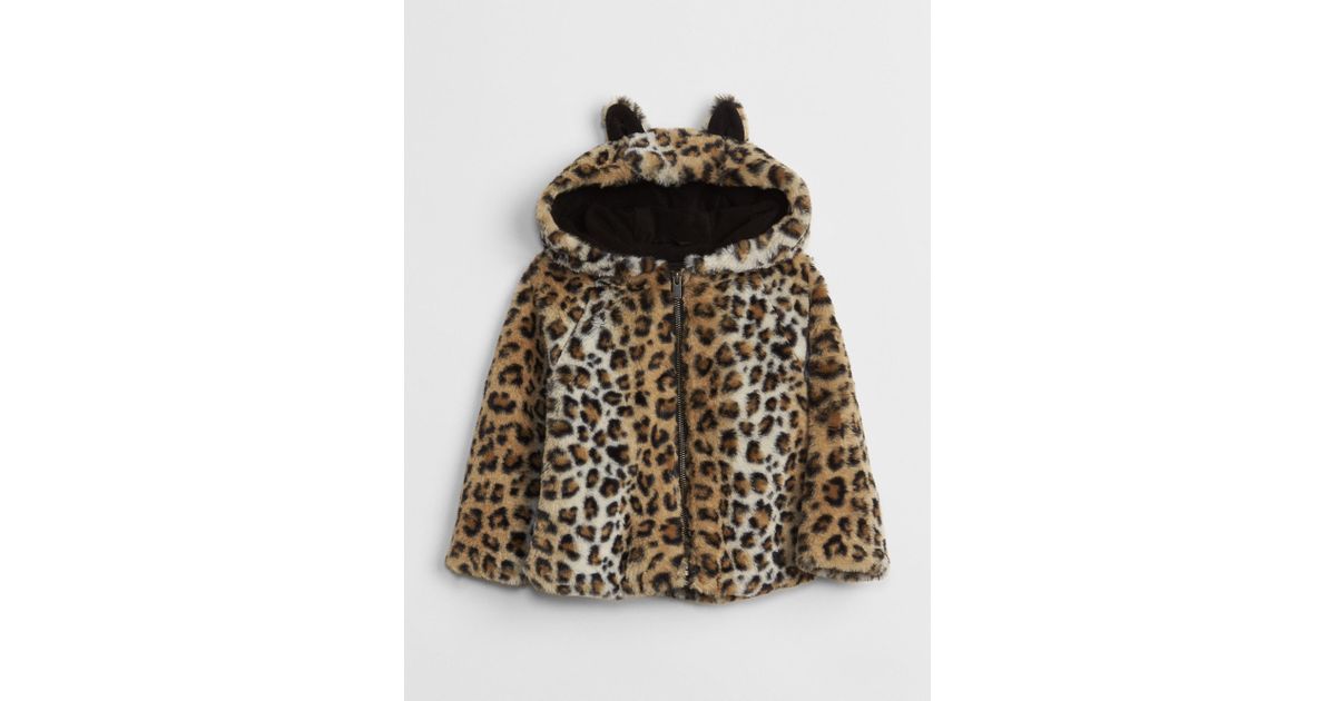 gap leopard faux fur coat