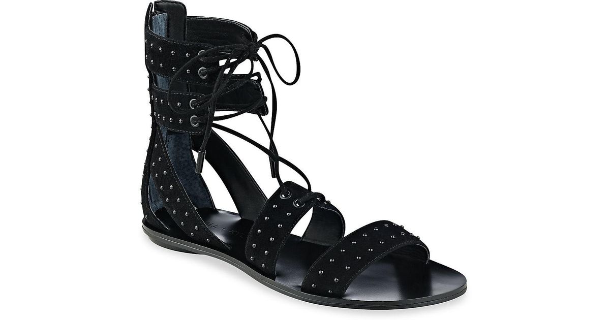 Lyst - Kendall + Kylie Fabia Studded Suede Lace-up Sandals in Black