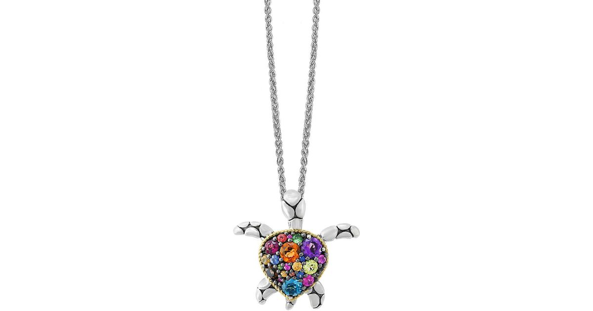 Effy Multi Gemstone Sterling Silver Turtle Pendant Necklace In Effy Multi Gemstone Sterling Silver Turtle Pendant Necklace In Metallic Lyst