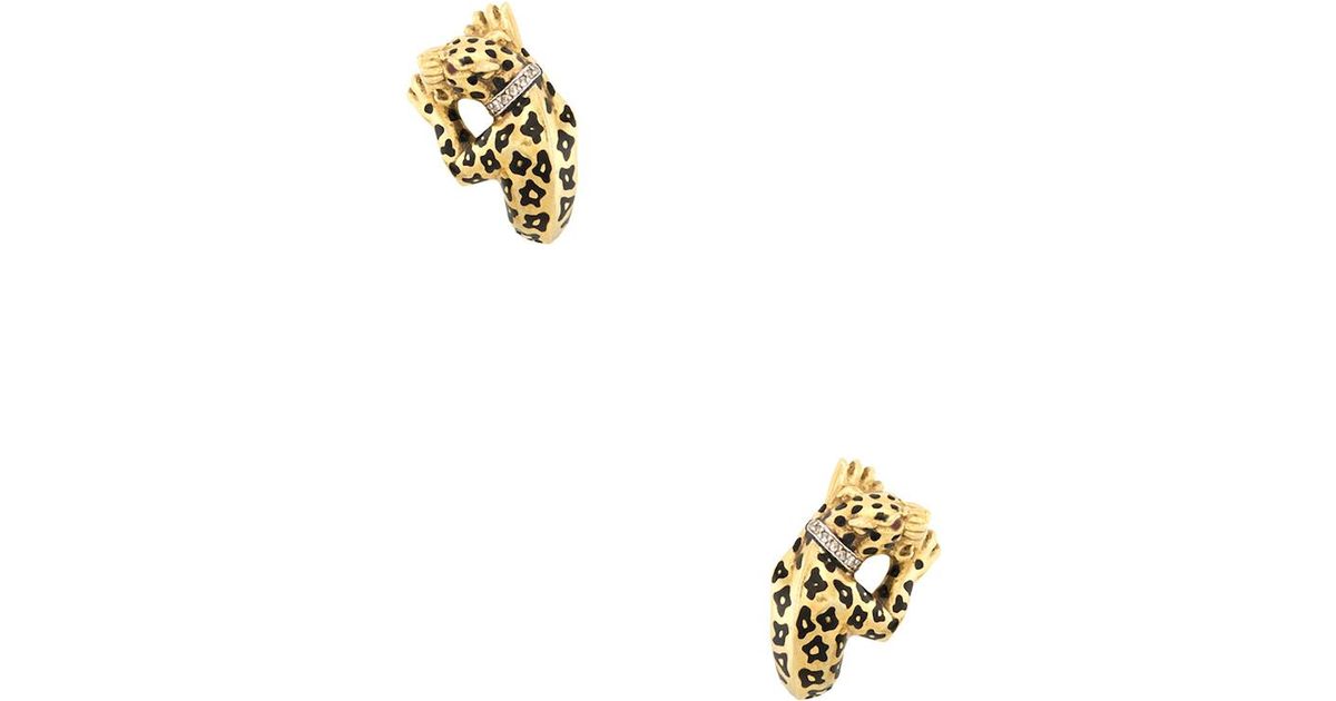 Lyst Estate Fine Jewelry Leopard Stud Earrings In Metallic