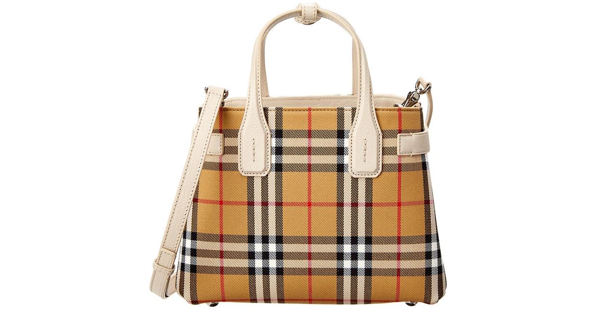 Lyst - Burberry Small Banner Vintage Check & Leather Tote in White