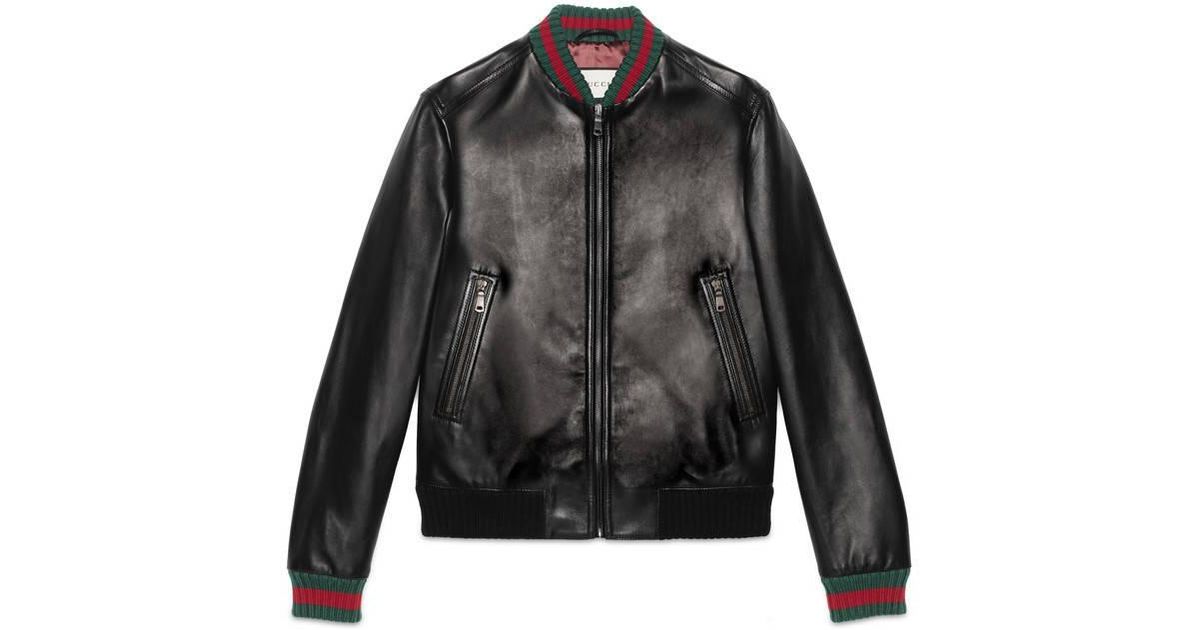 Men S Biker And Leather Jackets Now Lyst Gucci Leather Jacket With Web Lyst