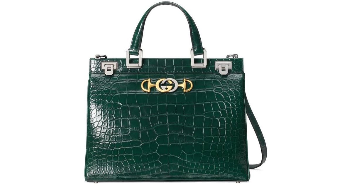 Gucci Zumi Crocodile Medium Top Handle Bag in Green - Lyst