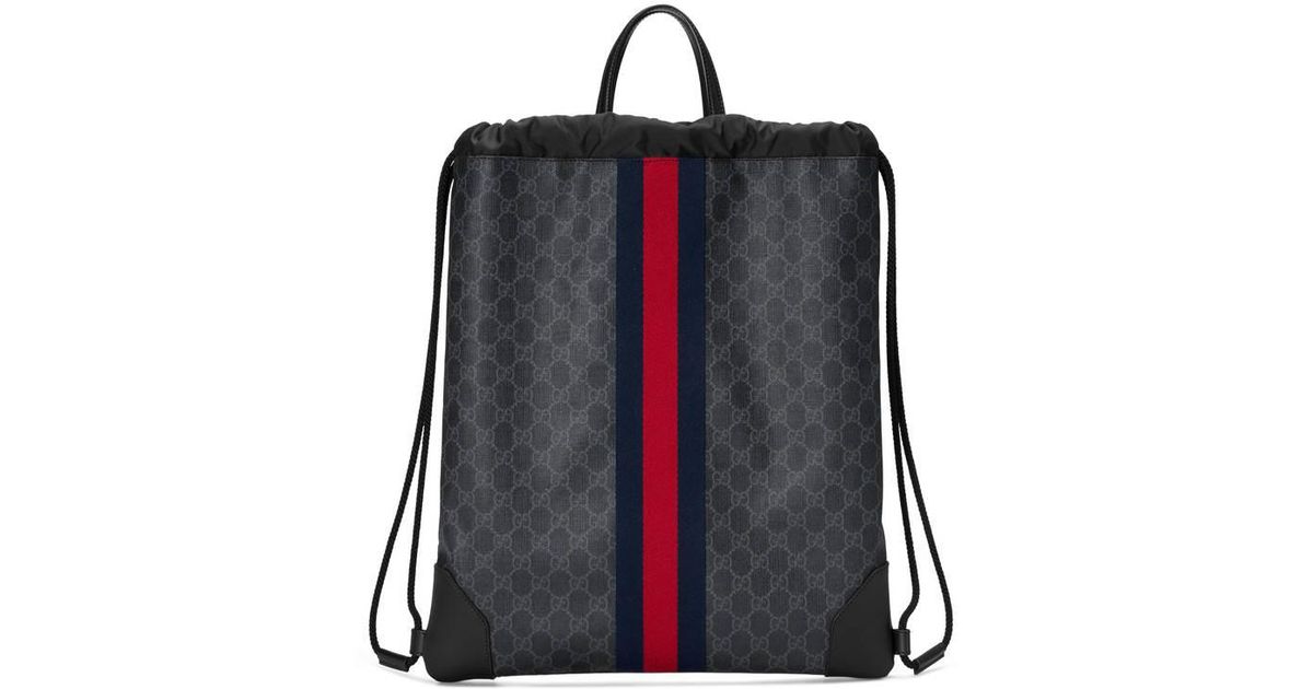 Gucci Soft Gg Supreme Drawstring Backpack Black in Black for Men - Lyst