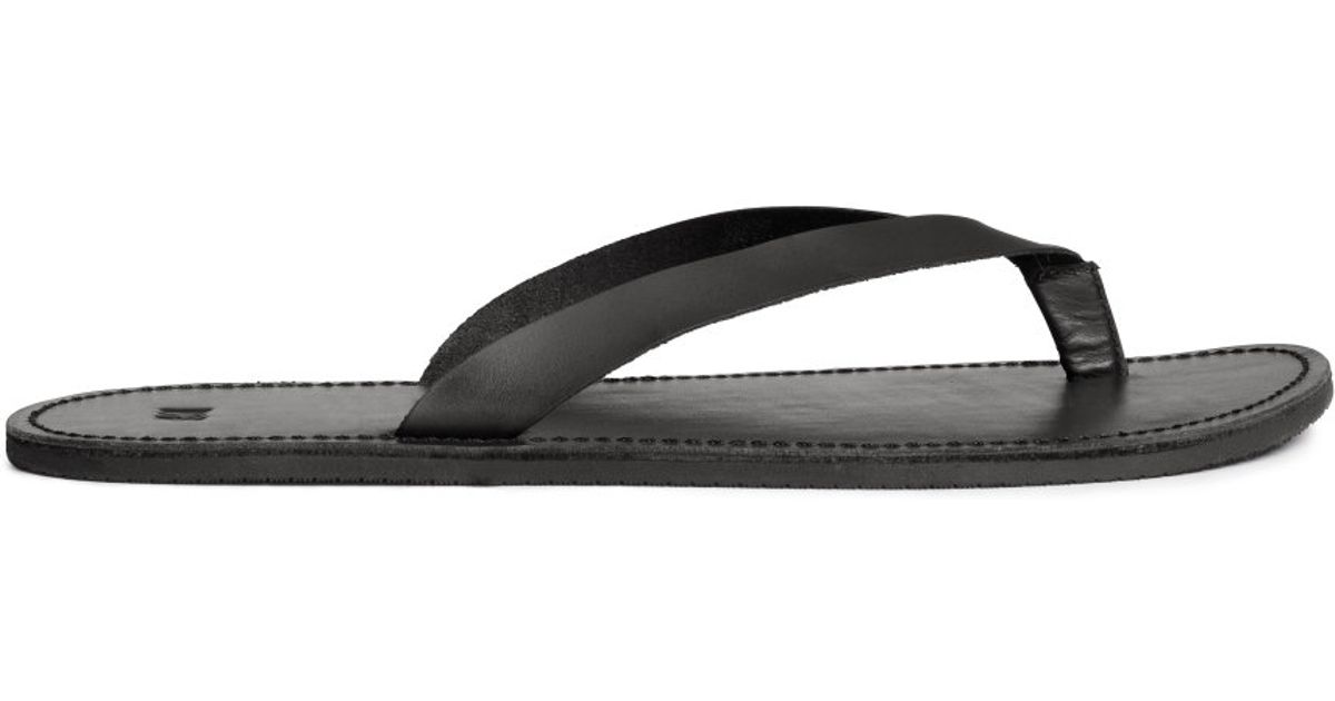 H&m Leather Flip-flops in Black for Men | Lyst