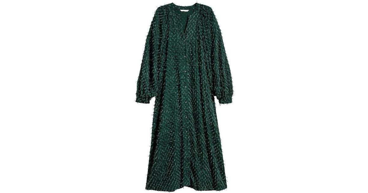 Lyst H M Textured Weave Dress In Green